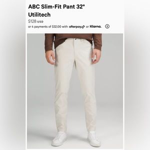 Mens lululemon abc slim utilitech pants 30” waist 32” inseam - Bone